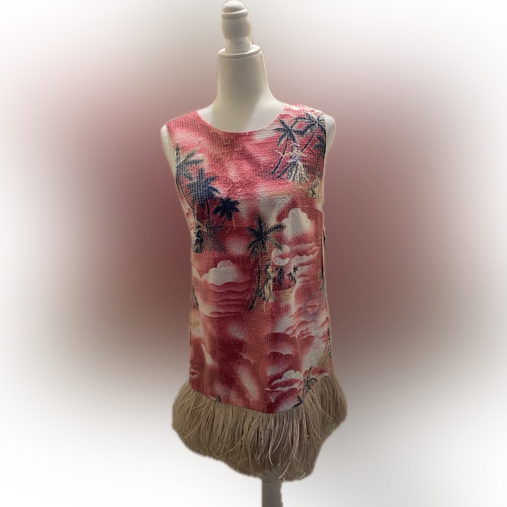 NWOT Le Superbe Night Hawaiian Sequin & Ostrich Feather Dress
